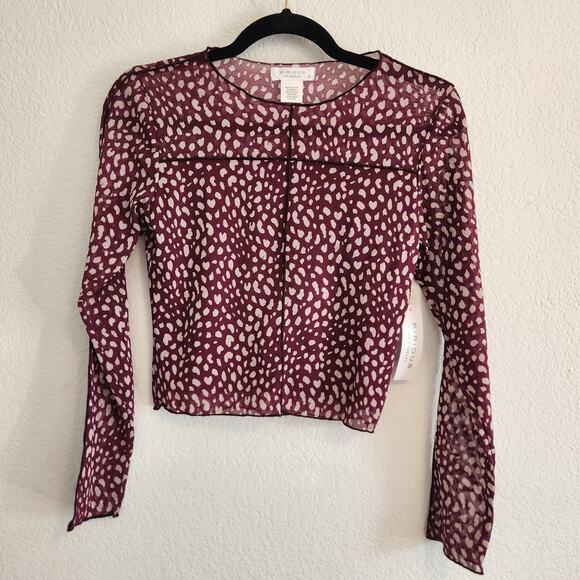 Kirious Los Angeles Womens Size Small‎ Maroon/White Animal Print Shear Shirt - Picture 2 of 6